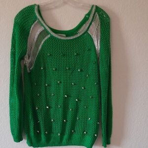 Green Knit Sweater with Silver Spikes